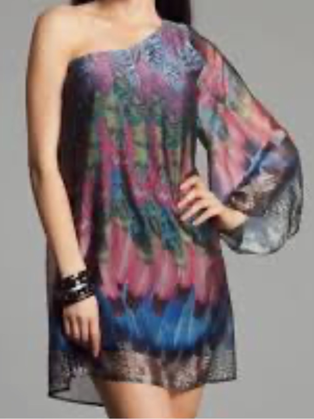 Karlie One Shoulder Feather Print Dress Size M